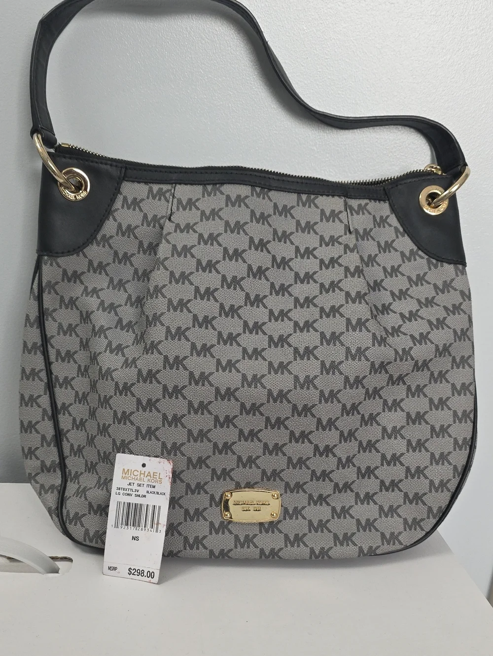 Michael Kors Gray MK Logo Hobo with Gold Hardware